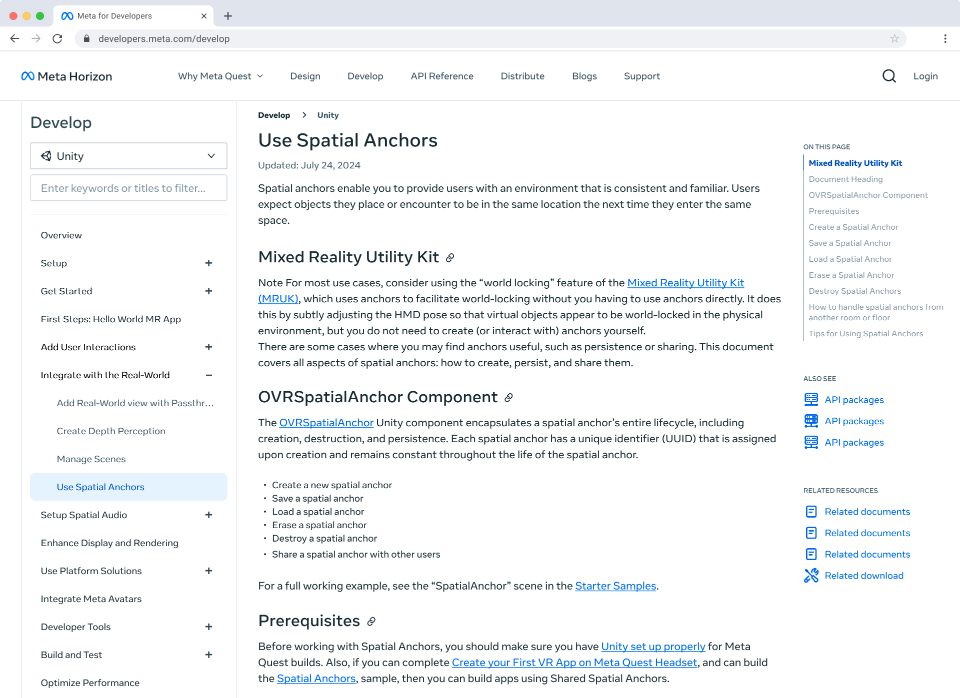 Typical Meta Horizon documentation page showing the rebuilt navigation and on-this-page structure