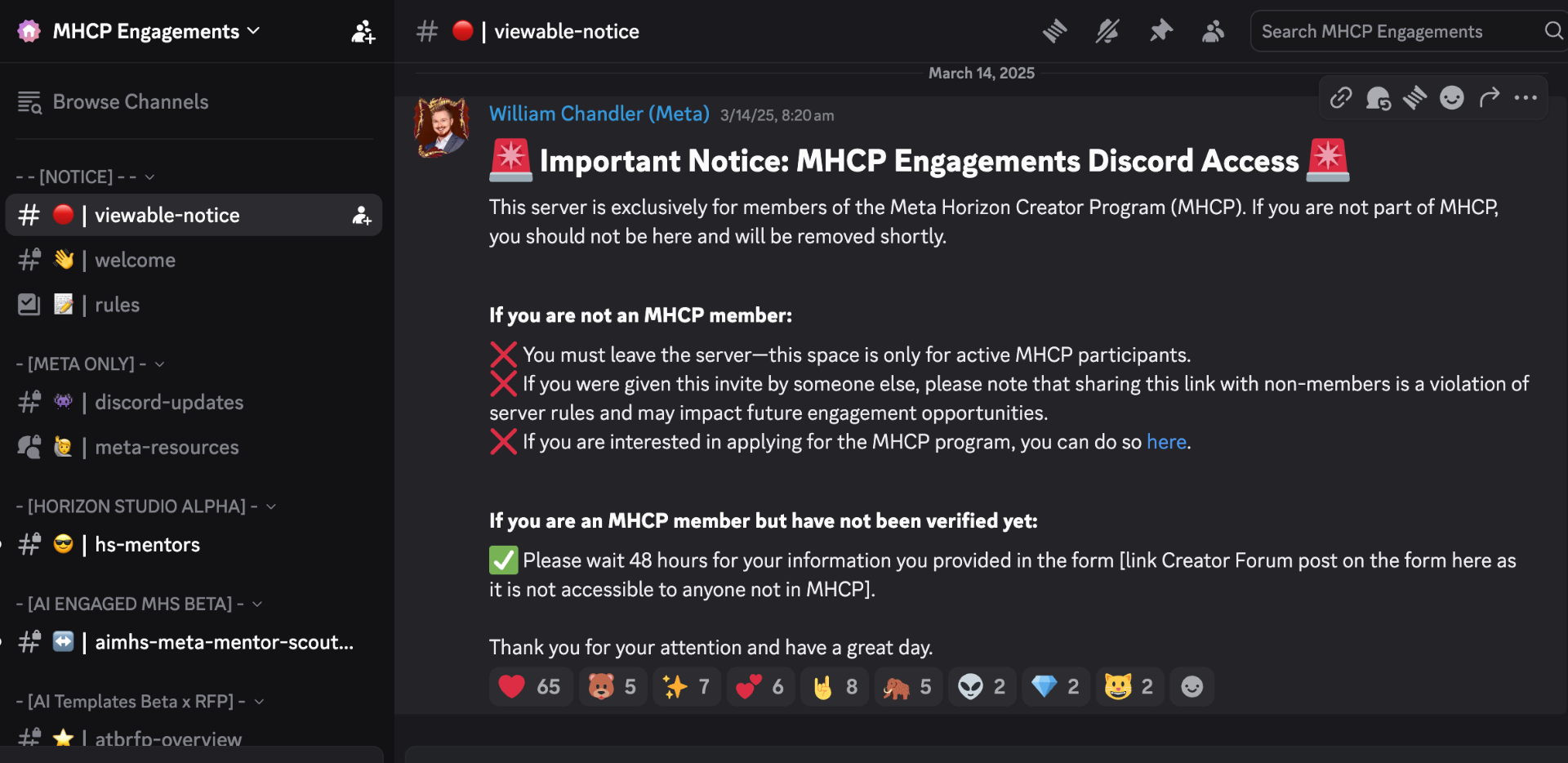 MHCP Engagements Discord server where developer feedback was gathered in real time