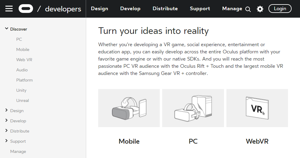 Original Oculus-branded developer site captured from the Wayback Machine