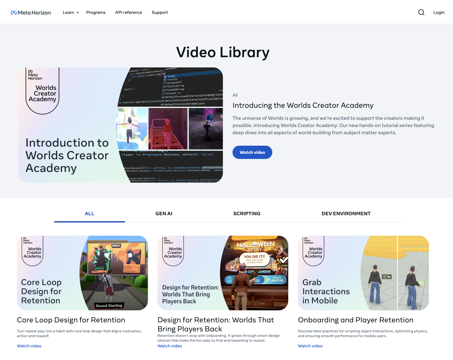 Worlds Creator Academy video library